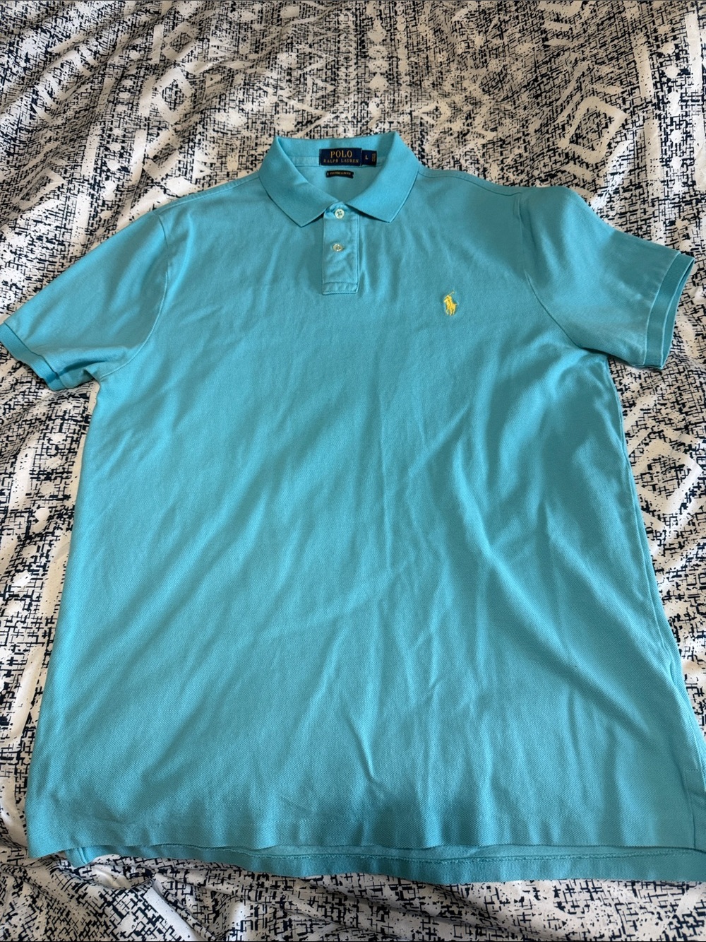 Polo by Ralph Lauren Aqua Blue Short-Sleeve Polo with Yellow Logo